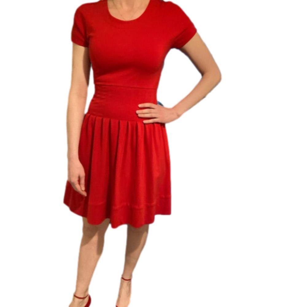 𝅺PINK TARTAN RED PLEATED VINTAGE DRESS - Size XS